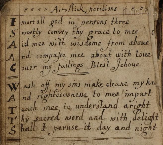 夹在以撒&middot;华滋圣经中的藏头诗